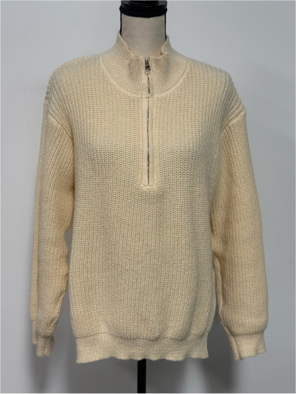 Shein Mock Neck 1/2 Zip Knit Sweater Cream Size M